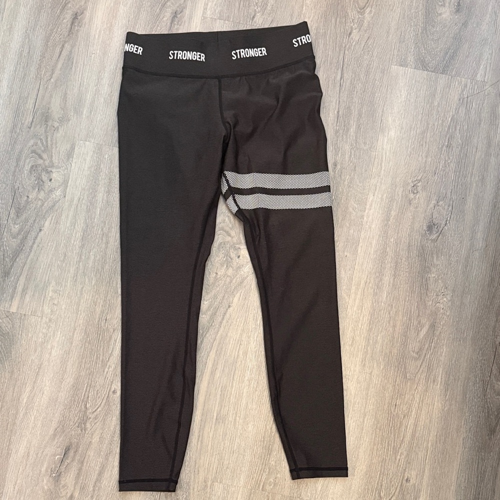 Stronger Black Leggings with Gray Stripes